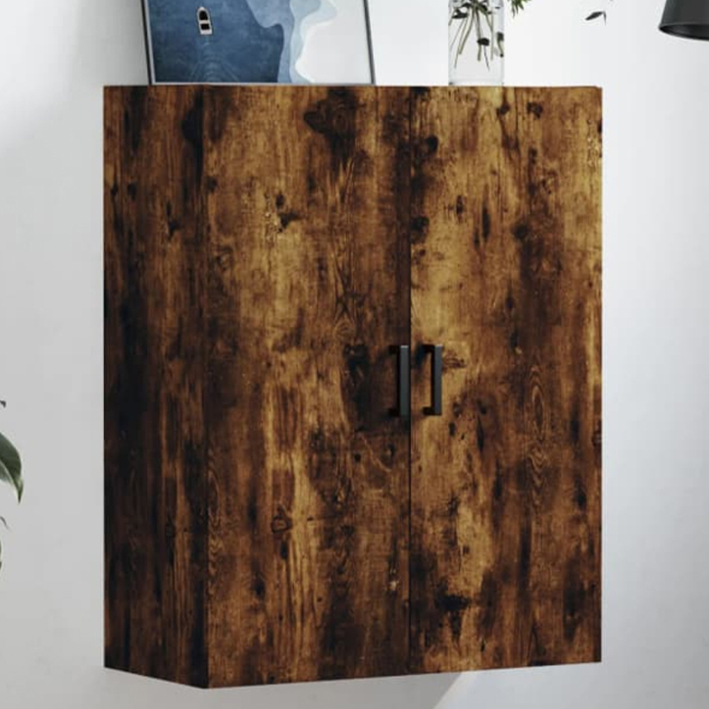 vidaXL 2 Door Smoked Oak Wall Mounted Slim Storage Cabinet Image 1
