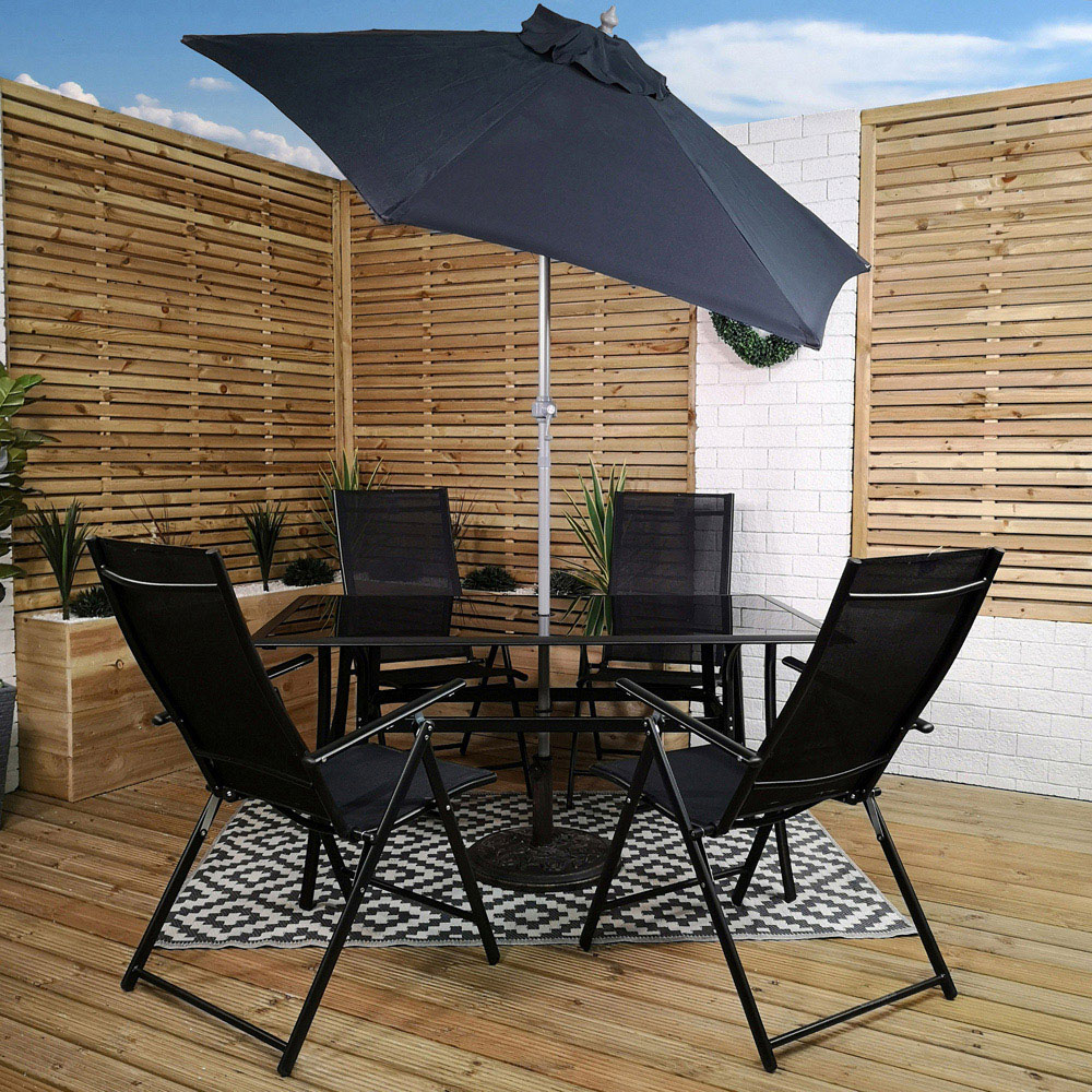 Samuel Alexander 4 Seater Rectangular Outdoor Recliner Dining Set with Black Parasol Image 7