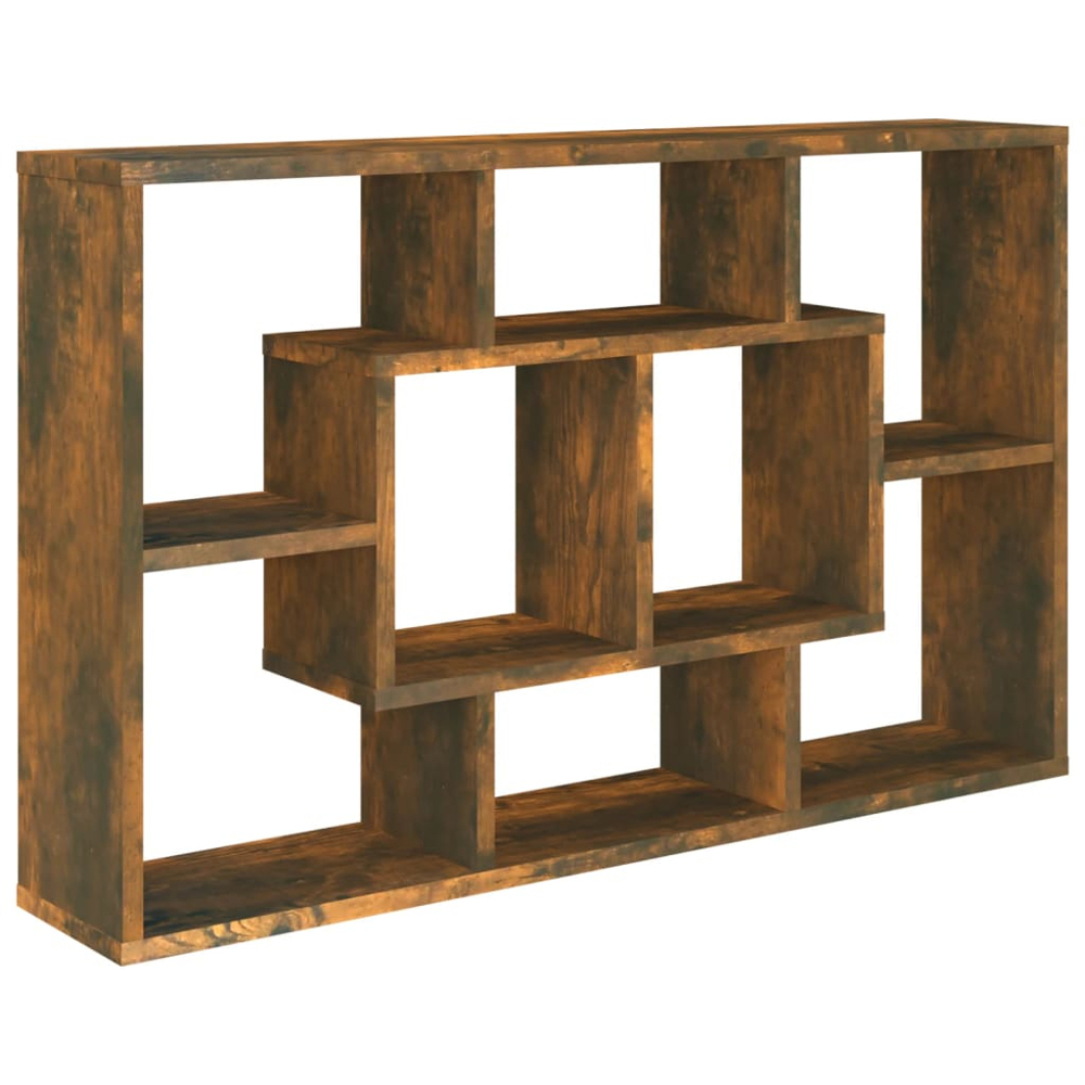 vidaXL 8 Compartment Smoked Oak Wall Shelf Image 2