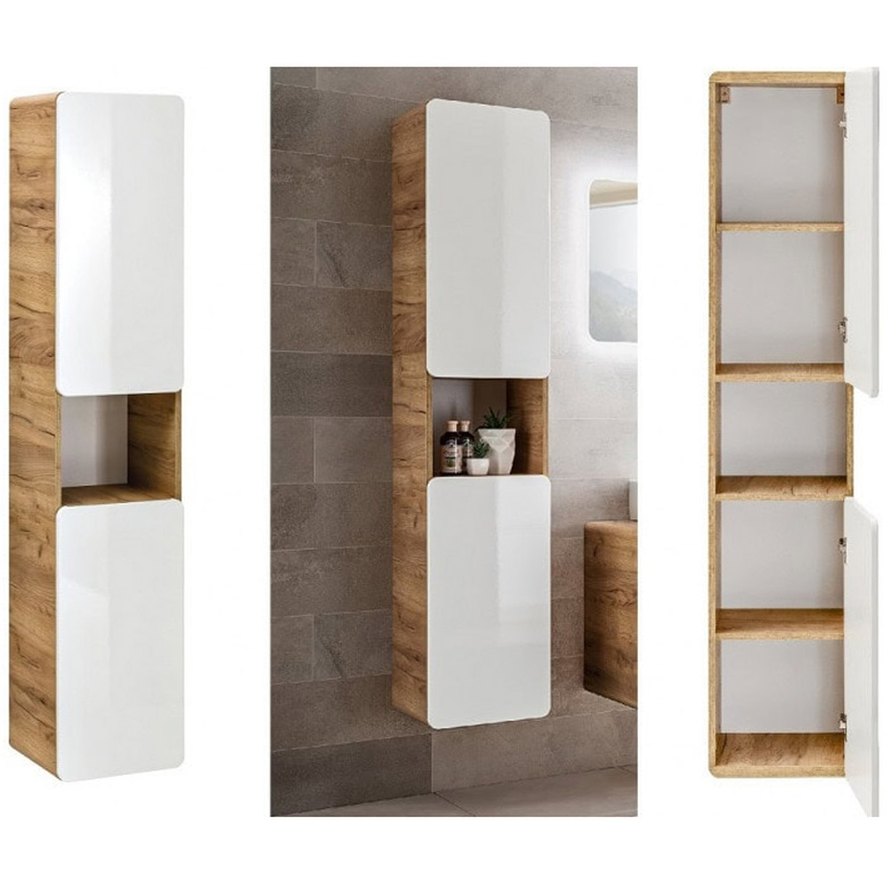 Impact Furniture Aruba White Gloss and Oak Wotan 5 Piece Floating Bathroom Furniture Set Image 4