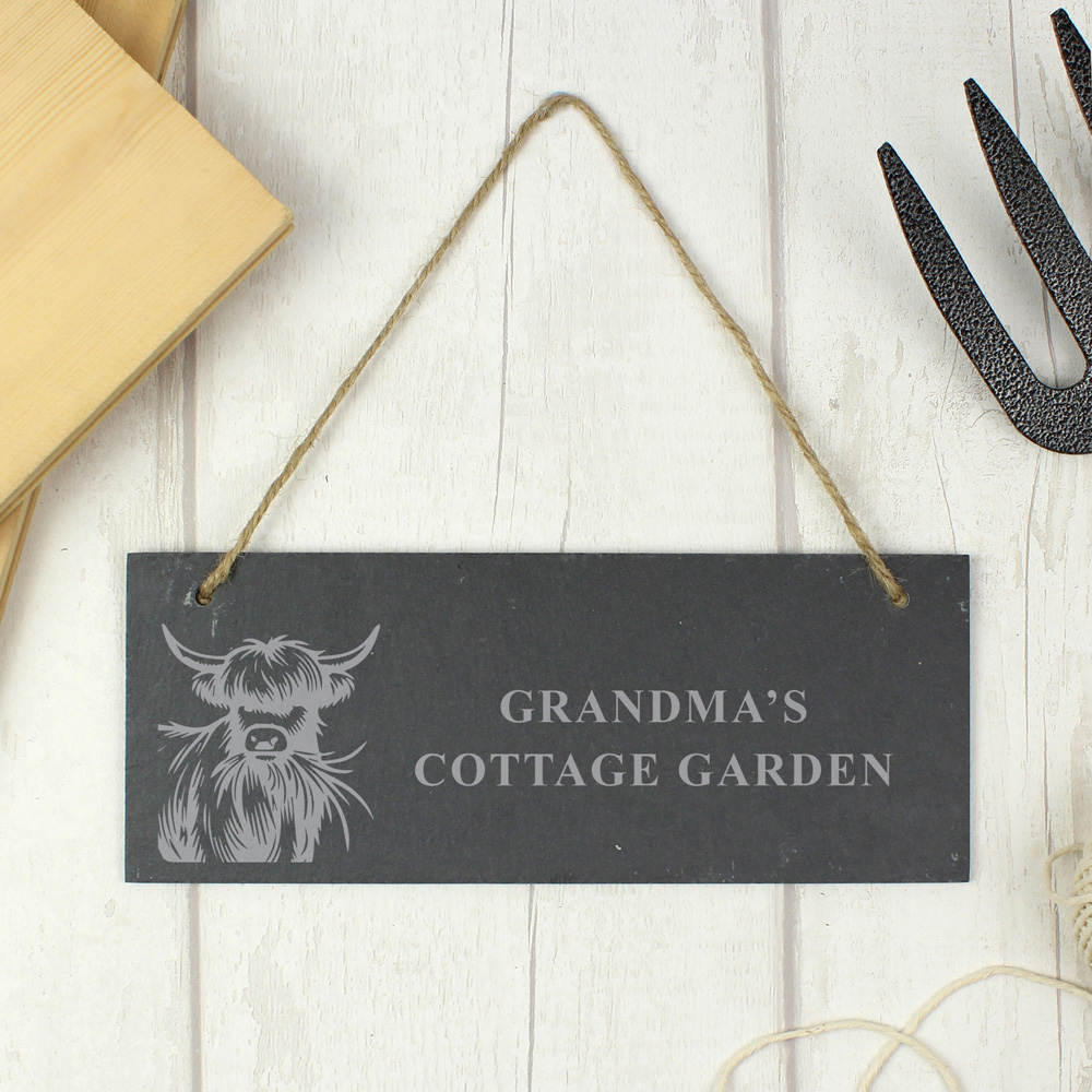 Personalised Memento Personalised Highland Cow Slate Sign Image 2