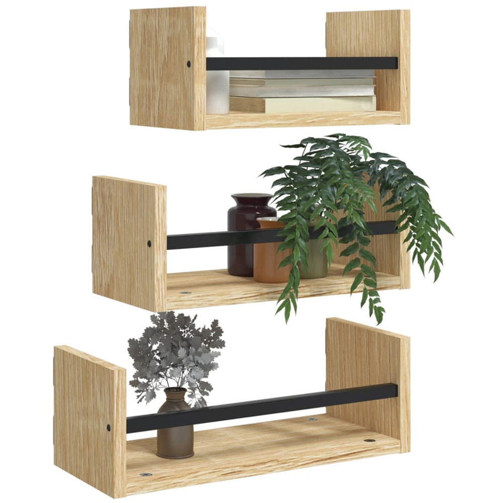 vidaXL Sonoma Oak Wall Shelf Set of 3 Image 3