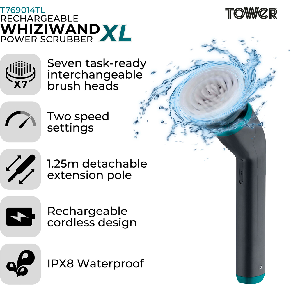 Tower Whiziwand XL Electric Cordless Spin Scrubber with 7 Interchangeable Heads Image 3