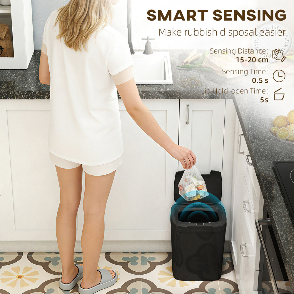 HOMCOM Black Automatic Kitchen Sensor Bin 15L Image 4