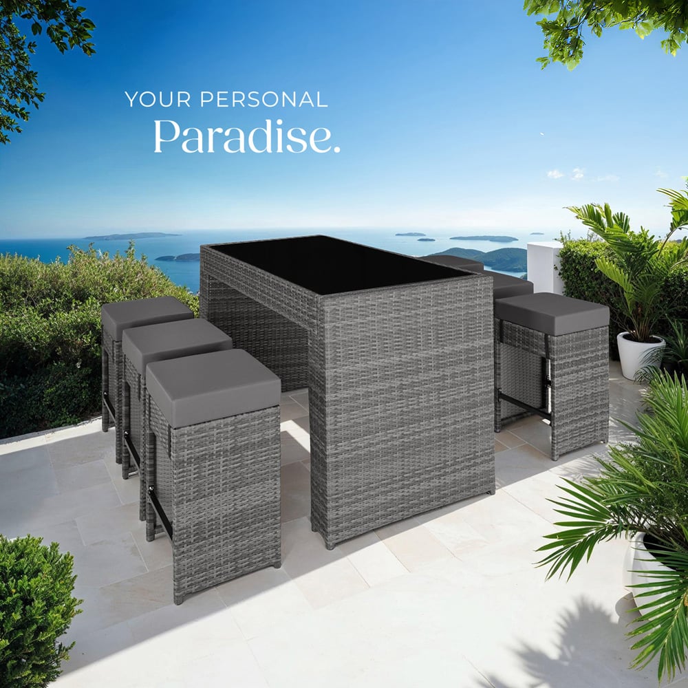 tectake Grey Black Garden 6 Seater Table and Chairs with Cover Image 7