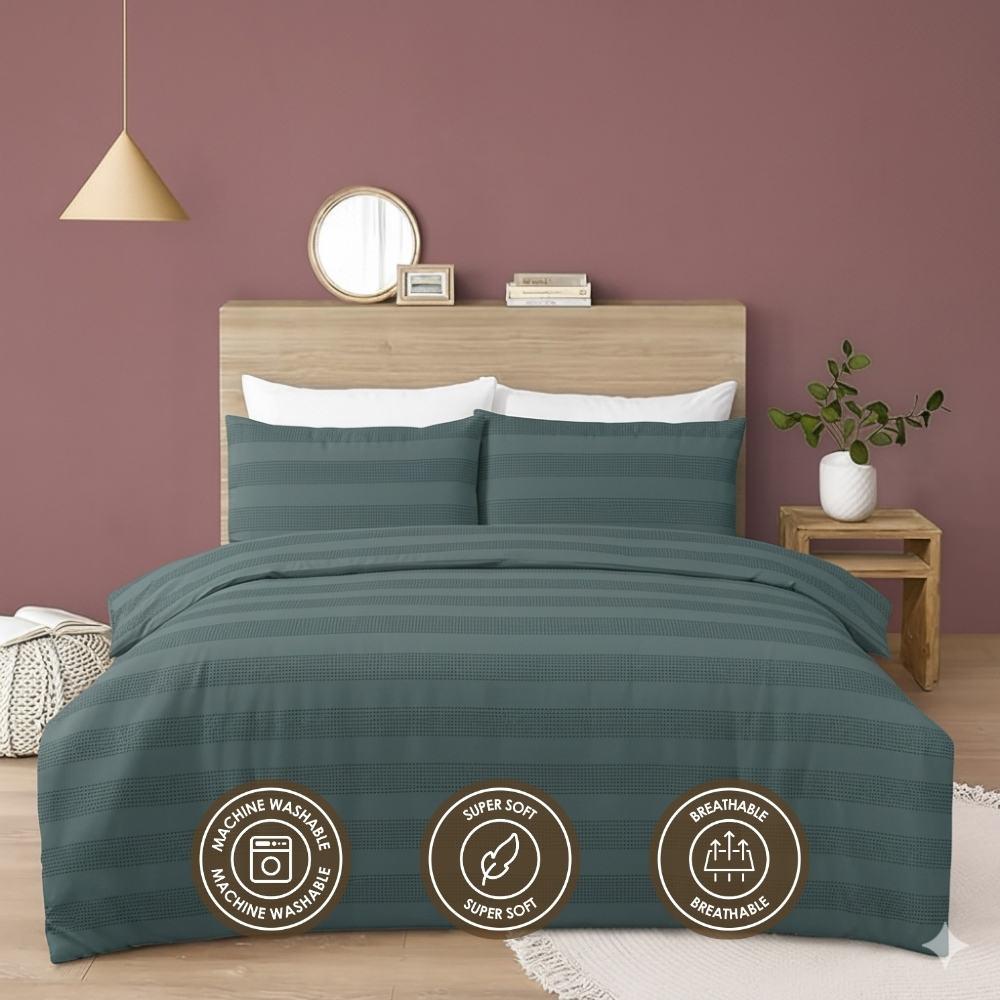 MHG Living Double Marley Dobby Waffle Striped Duvet Set Image 6