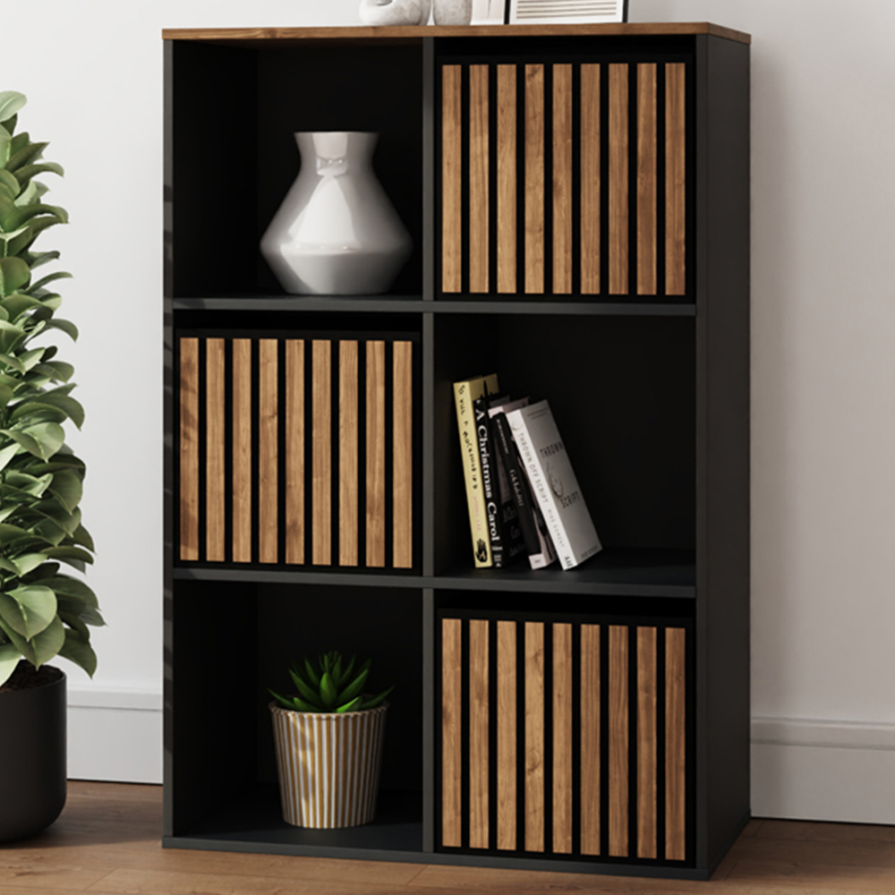 GFW Kube 3 Drawer 3 Shelf Black and Walnut Storage Unit Image 1