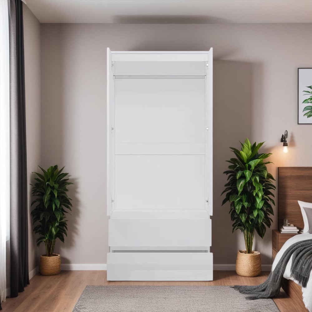 FWStyle Stora 2 Door 2 Drawer White Gloss Wardrobe Image 5
