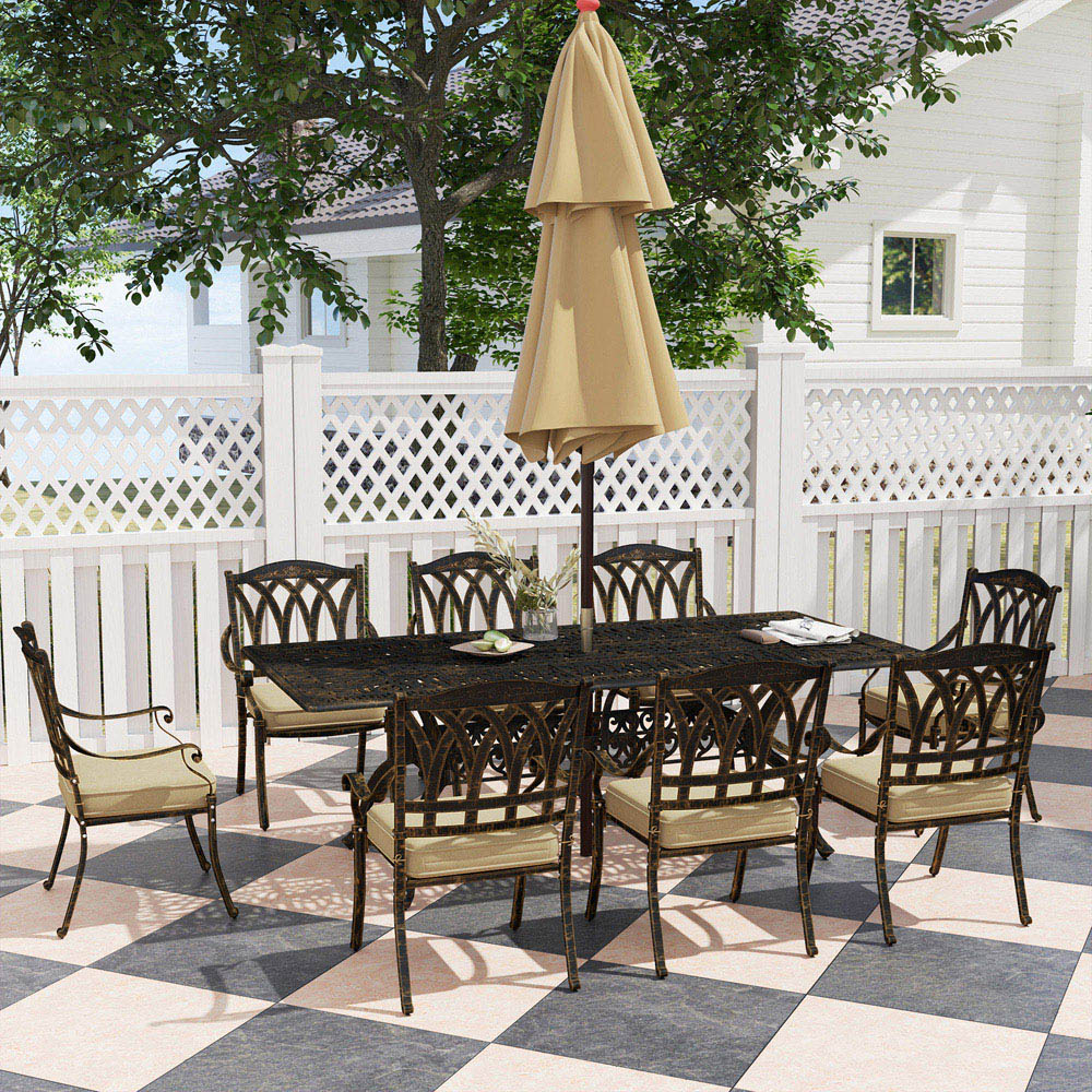 Outsunny 8 Seater Garden Dining Set with Parasol Hole Bronze Image 7