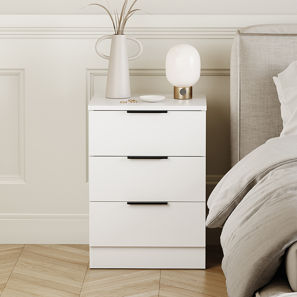 VIDA DESIGNS Terga 3 Drawer White Bedside Cabinet Image 3