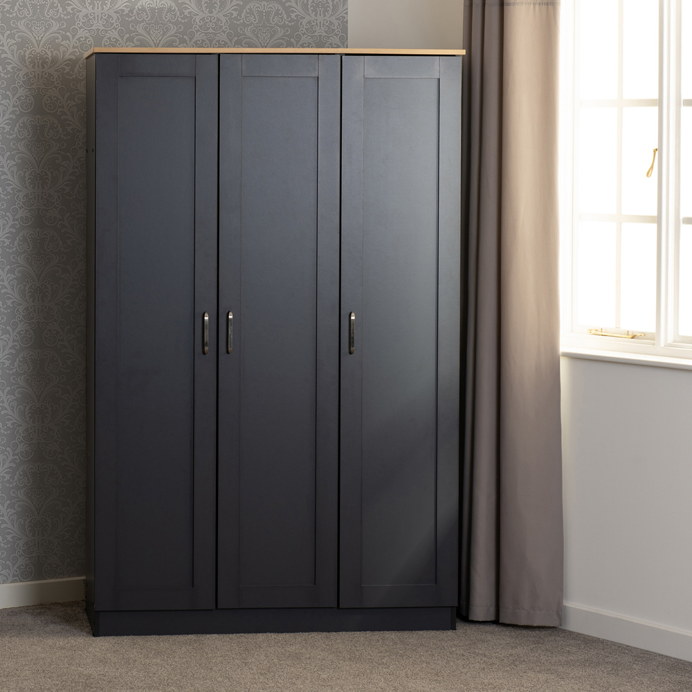 Seconique Portland 3 Door Grey and Oak Effect Wardrobe Image 8