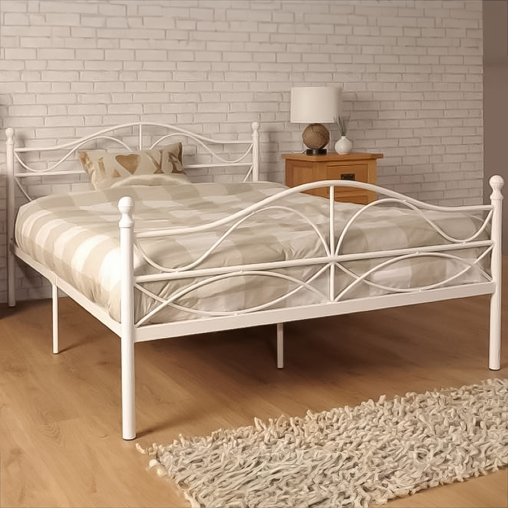 Brooklyn Double White Scroll Effect Metal Bed Frame Image 1