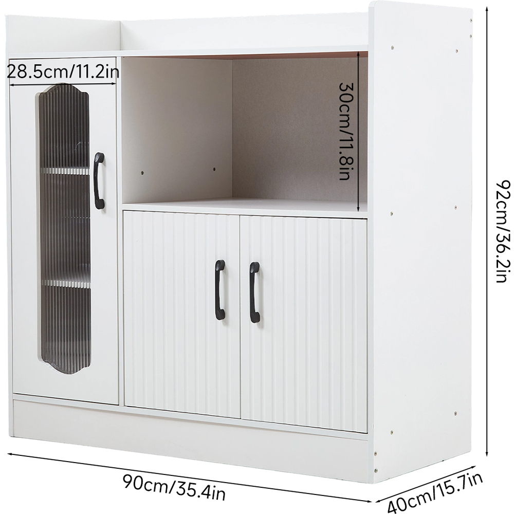 Living and Home 3 Door Single Shelf White Glass Panel Sideboard Image 9
