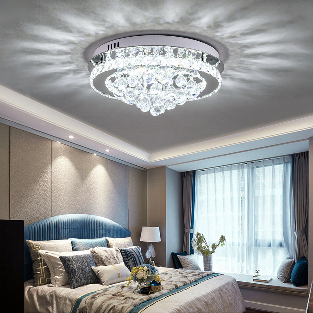 Living and Home Round Crystal Droplet LED Semi Flush Ceiling Light Image 7