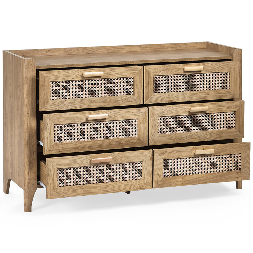 Julian Bowen Sydney 6 Drawer Rattan Effect Wide Chest of Drawers Image 4