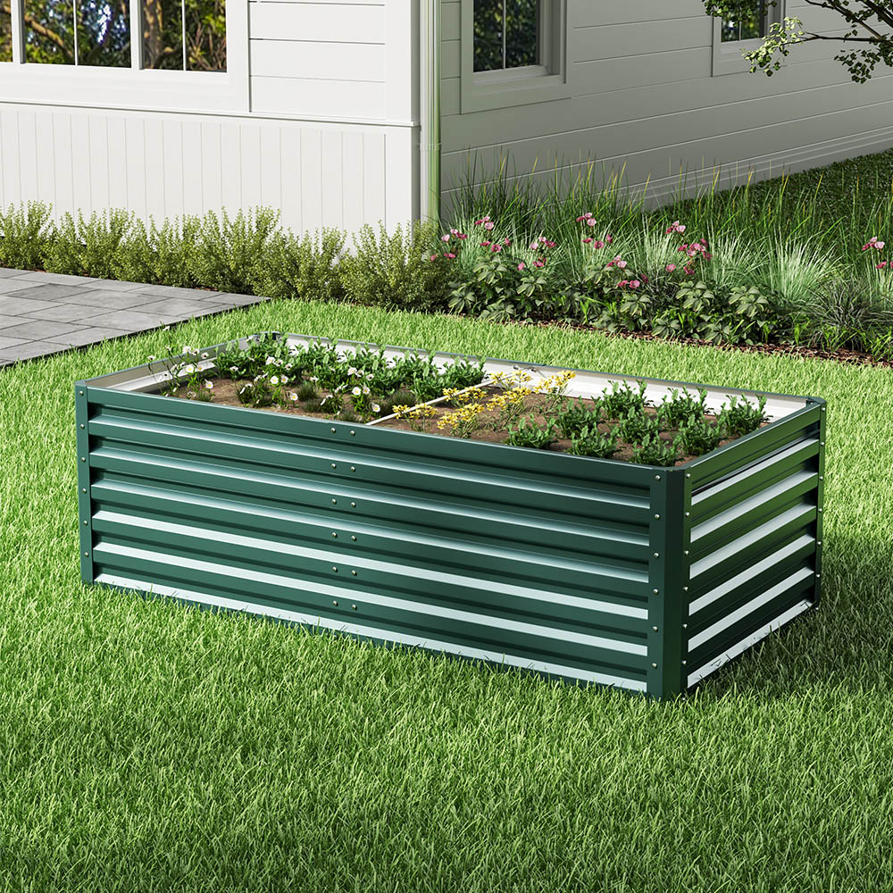 Living and Home Dark Green Zinc Steel Deep Rectangular Raised Garden Bed 180 x 57cm Image 2