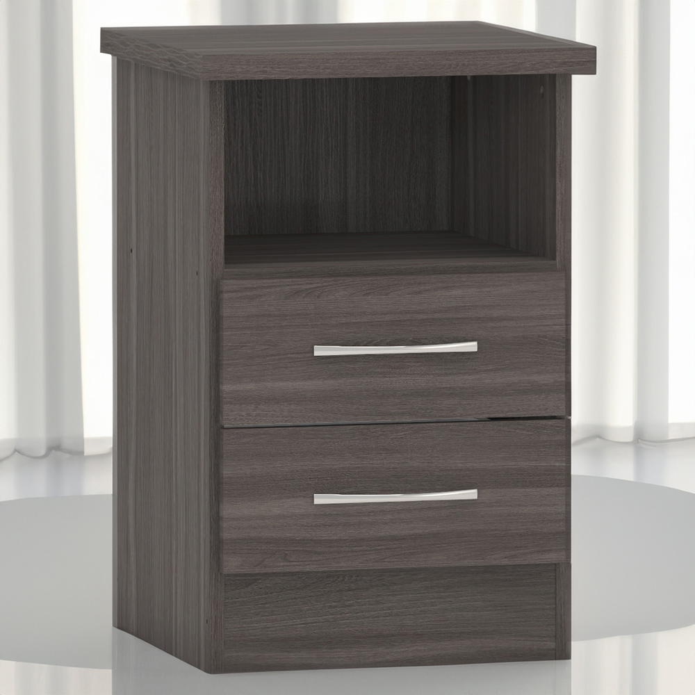 Seconique Nevada 2 Drawer Black Wood Grain Bedside Table Image 1