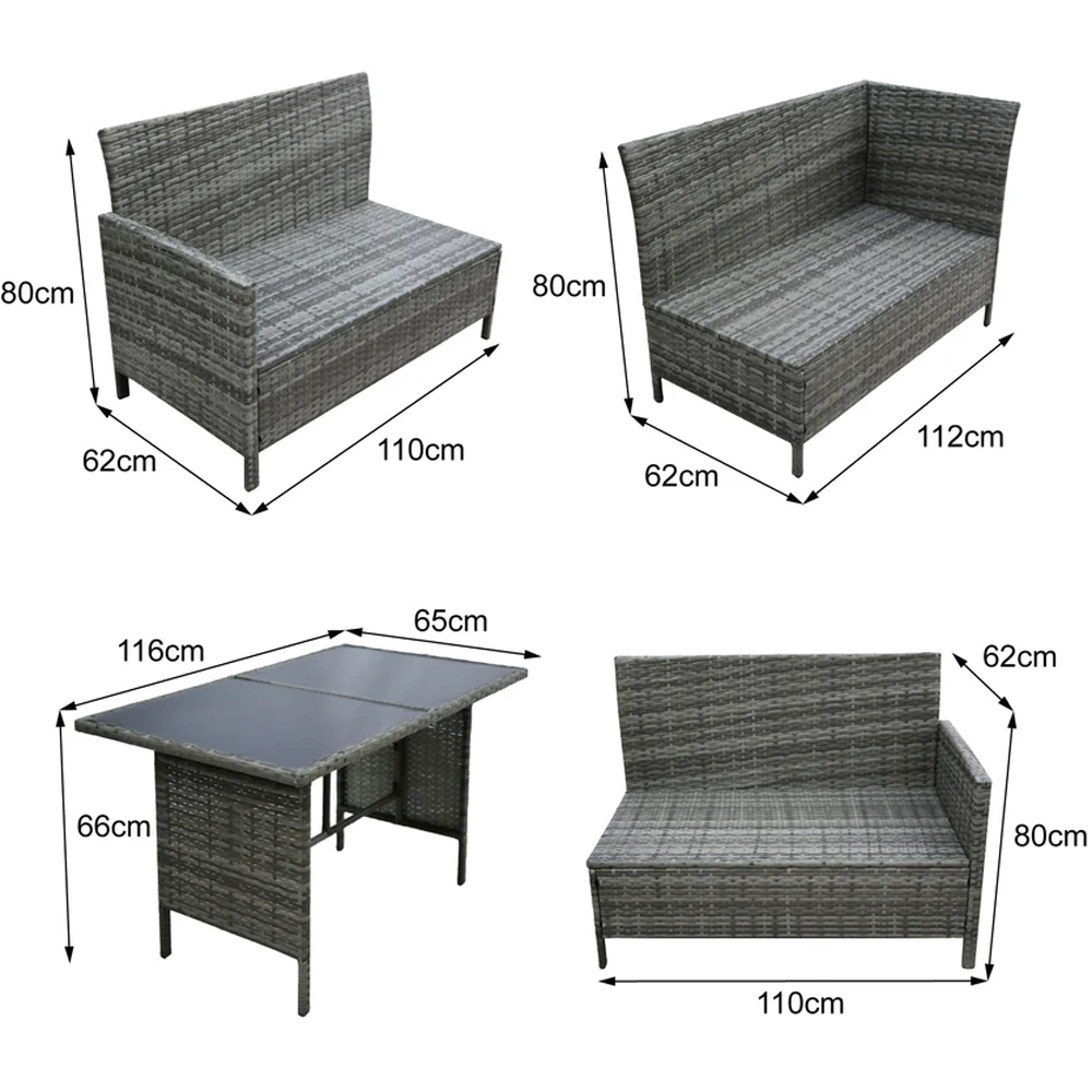 HGD Alia 6 Seater Grey Rattan Garden Corner Dining Sofa Set with Glass Table Image 9