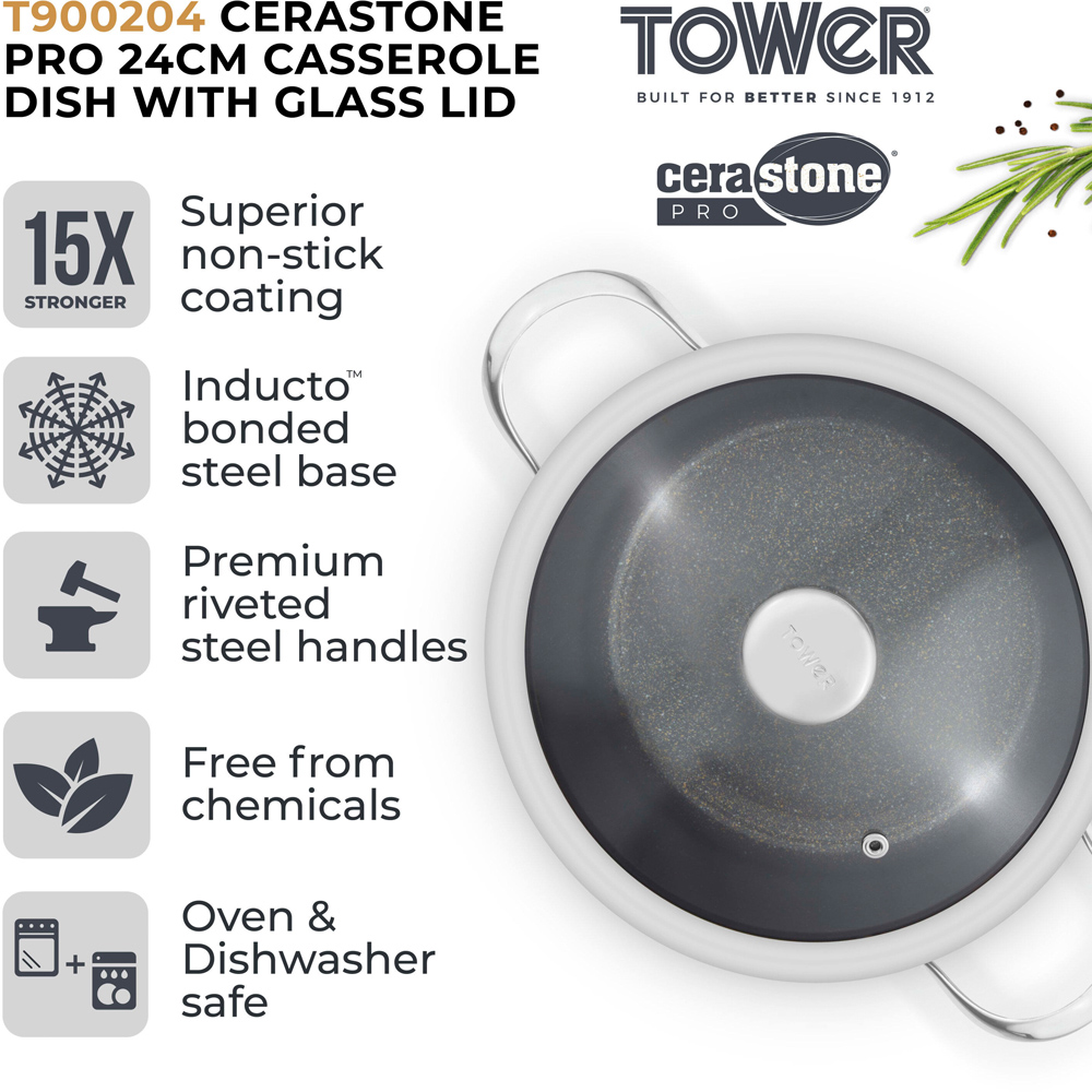 Tower 24cm Forged Aluminium Non-Stick Casserole Dish with Glass Lid Image 3