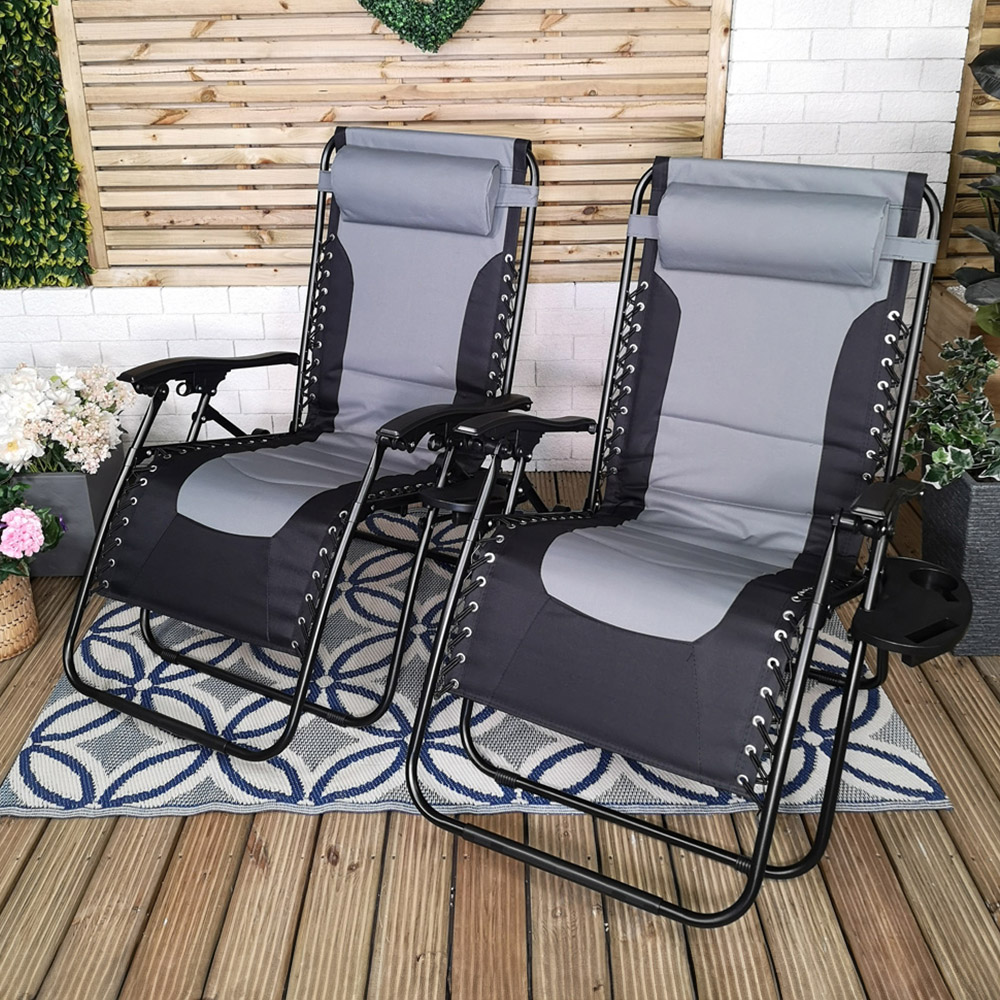 Samuel Alexander Grey and Black Multi-Position Chair Lounger Set of 2 Image 1