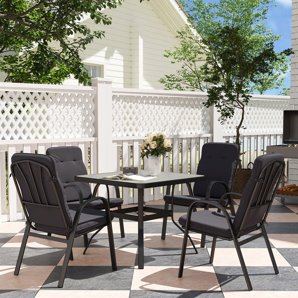 Outsunny 4 Seater Garden Dining Set with Umbrella Hole Black Image 5