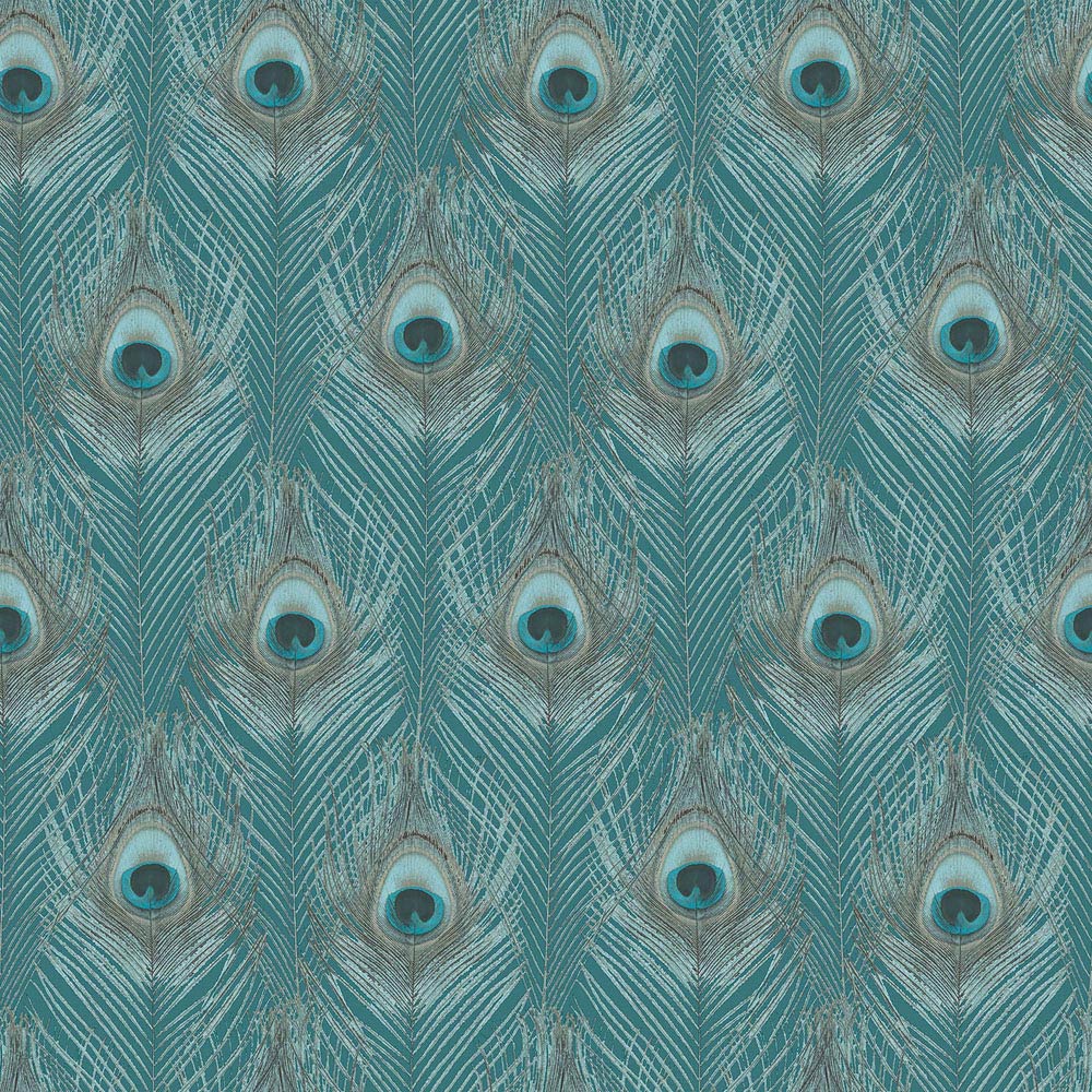 Galerie Organic Textured Peacock Feathers Turquoise Wallpaper Image 1