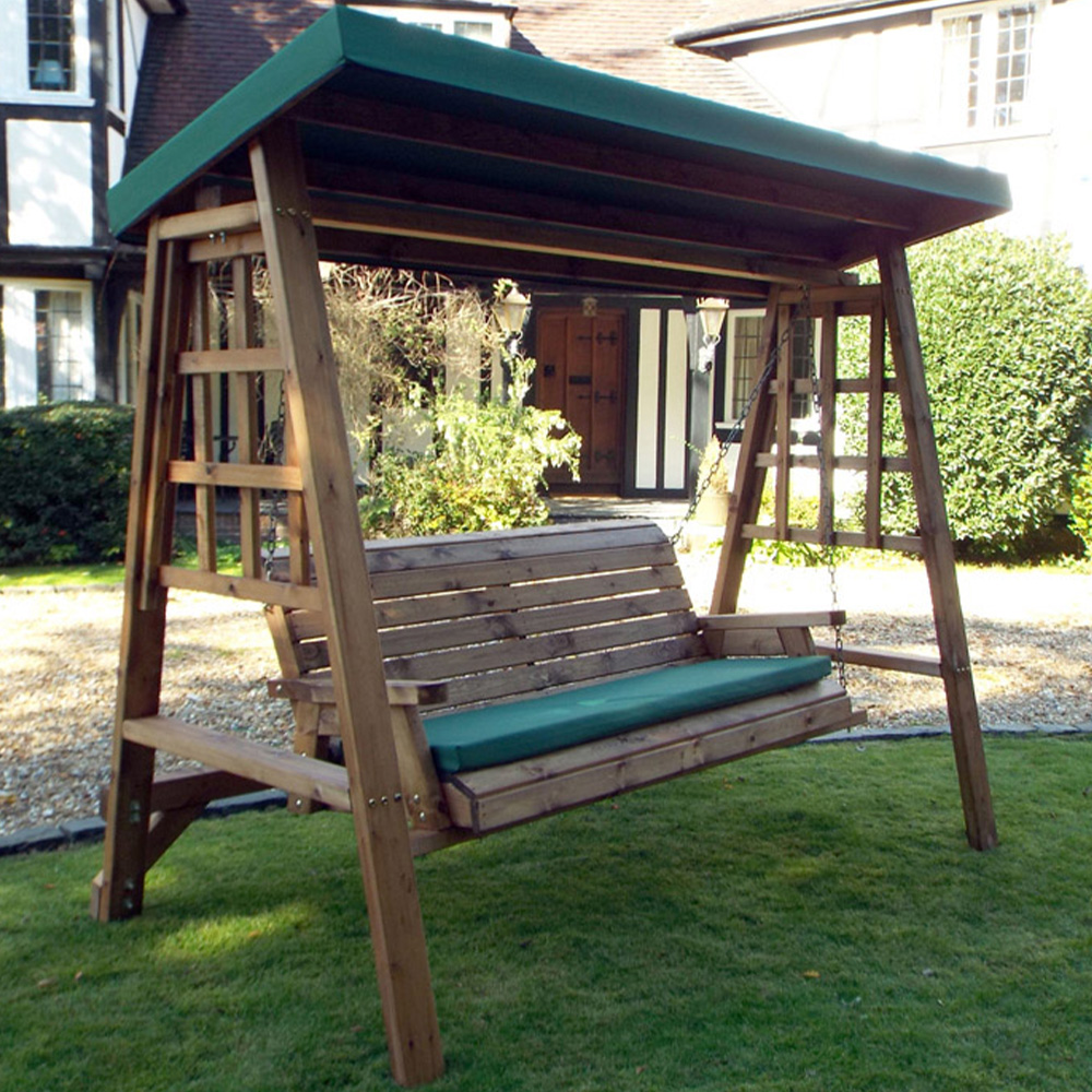 Charles Taylor Dorset 3 Seater Swing with Green Cushions and Roof Cover Image 1