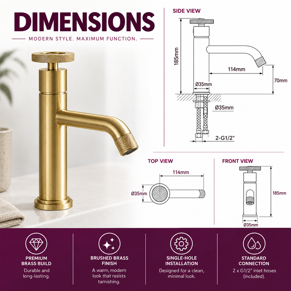 Go Bathrooms Urban Brushed Gold Mono Basin Mixer Tap Image 7