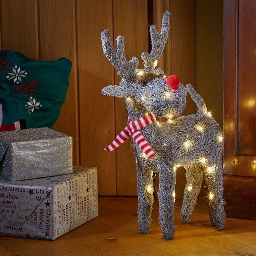 Marco Paul Rattan Warm White LED Sparkly Blitzen Reindeer Decoration Ornament Image 3