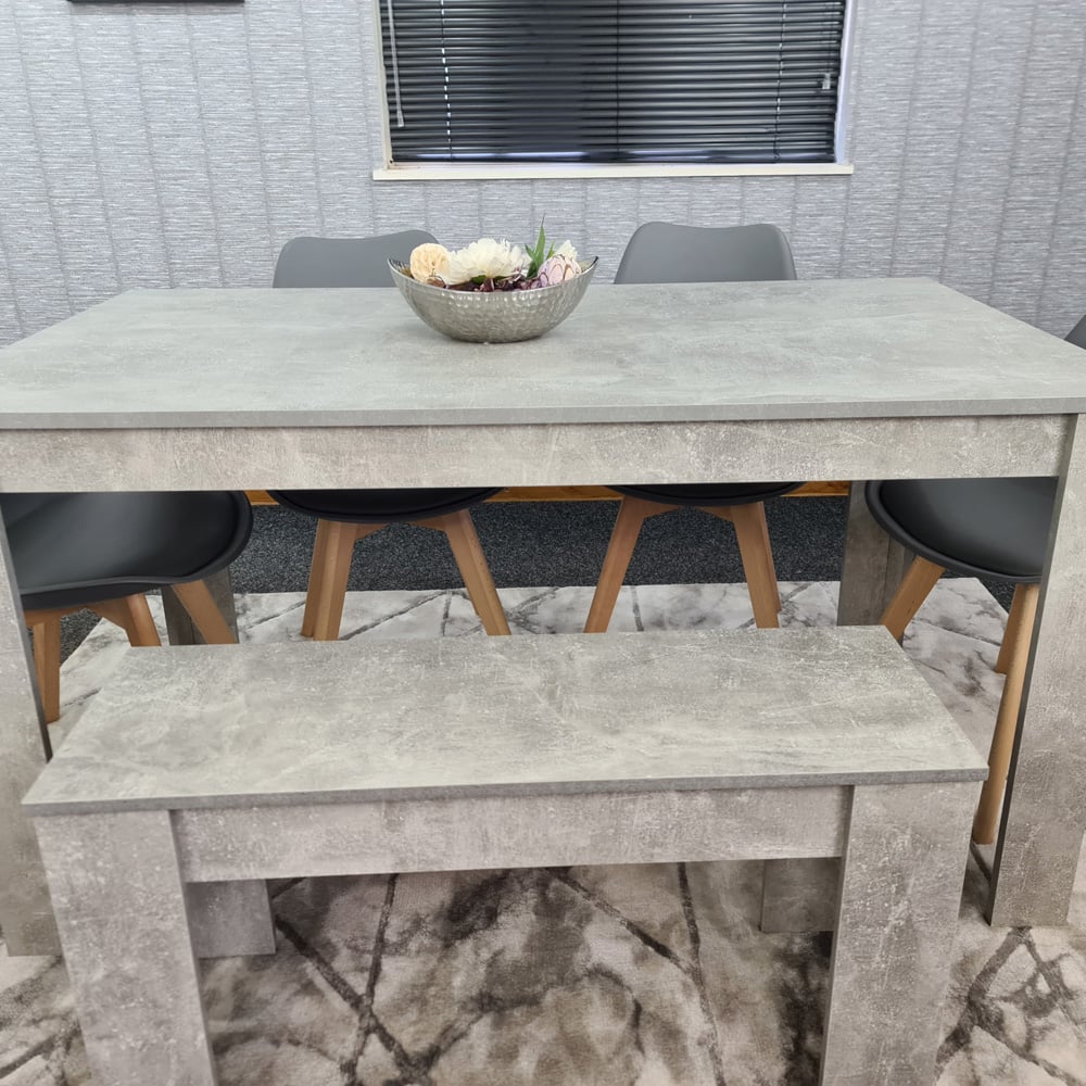 Portland Plastic Leather 4 Seater Dining Set with Bench Stone Grey and Grey Image 3