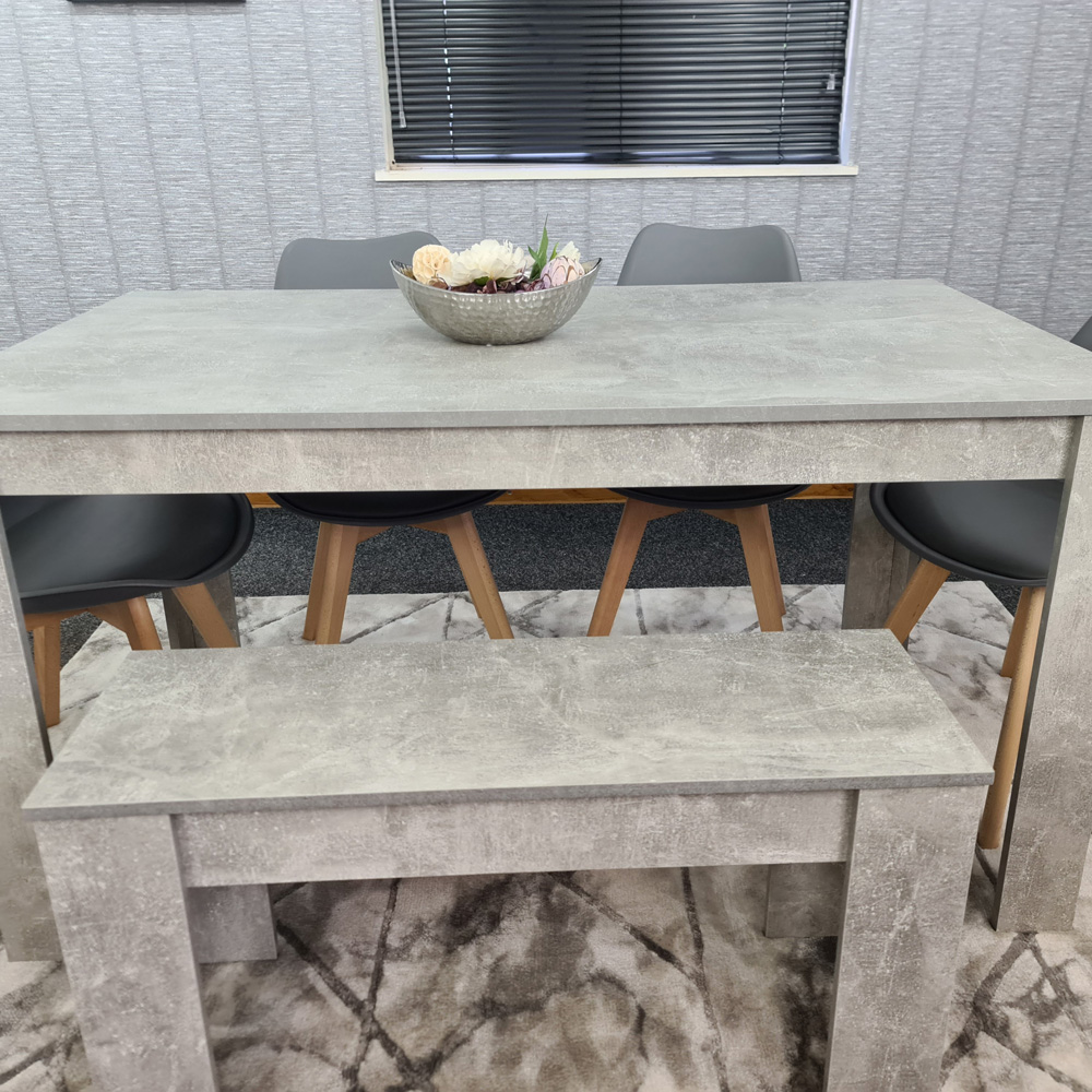 Portland Plastic Leather 6 Seater Dining Set with Bench Stone Grey and Grey Image 3