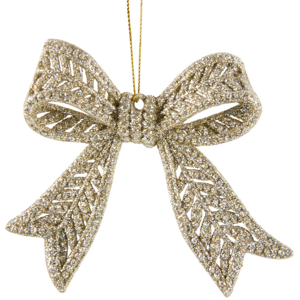 Single Alpine Lodge Glitter Bow Ornament 2 Pack in Assorted styles Image 5
