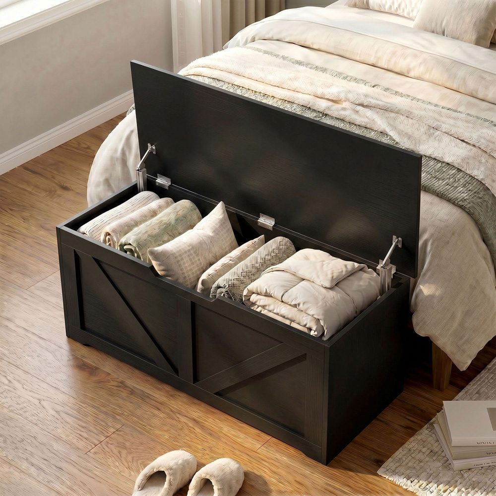 HOMCOM 127L Black Storage Trunk with Safety Hinges Image 4