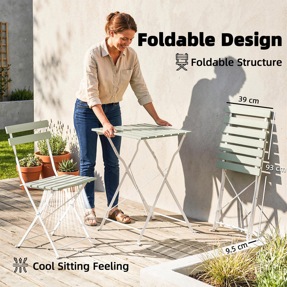 Outsunny 2 Seater White Green Foldable Garden Bistro Set Image 3