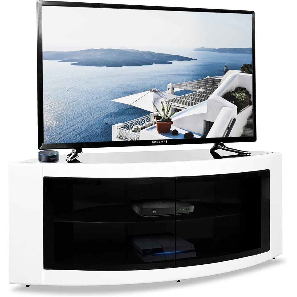 Centurion Supports Pangea 2 Door 2 Shelf Gloss Black and White TV Cabinet Image 3