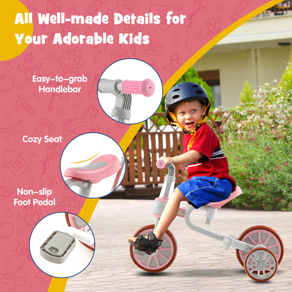 Costway 4 in 1 Pink Kids Balance Training Trike Wilko