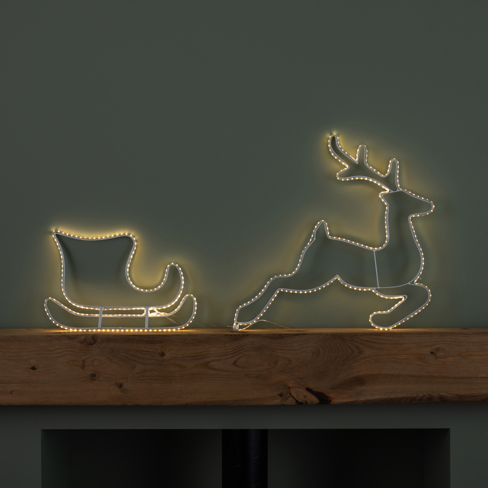 Samuel Alexander 401 Warm White LED Hanging Reindeer and Sleigh Silhouette Christmas Decoration 42cm Image 1