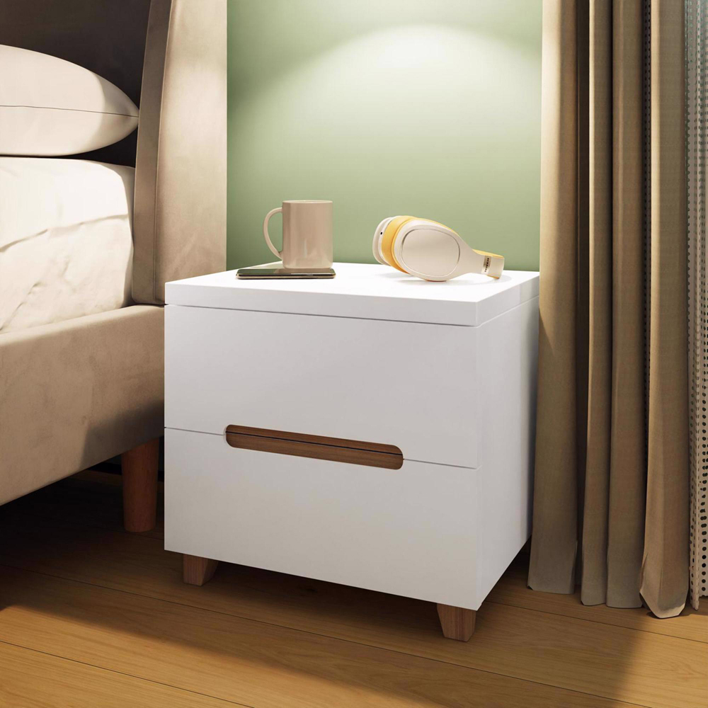 FWStyle Veloce 2 Drawer White Gloss Bedside Table Image 6