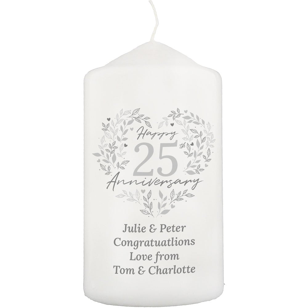 Personalised Memento Personalised 25th Silver Wedding Anniversary Pillar Candle Image 1