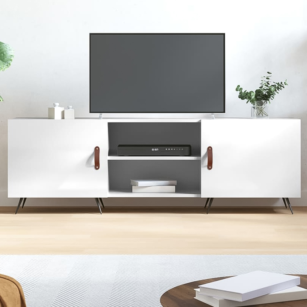 vidaXL 2 Door 2 Shelf High Gloss White TV Cabinet Image 1
