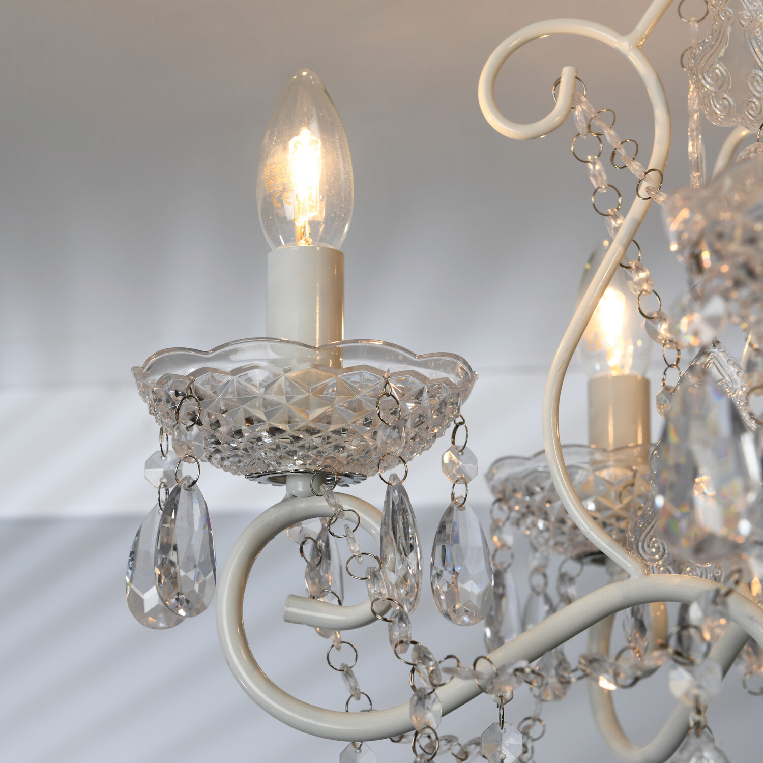 White Antiqued Jewelled Ceiling Chandelier Image 6
