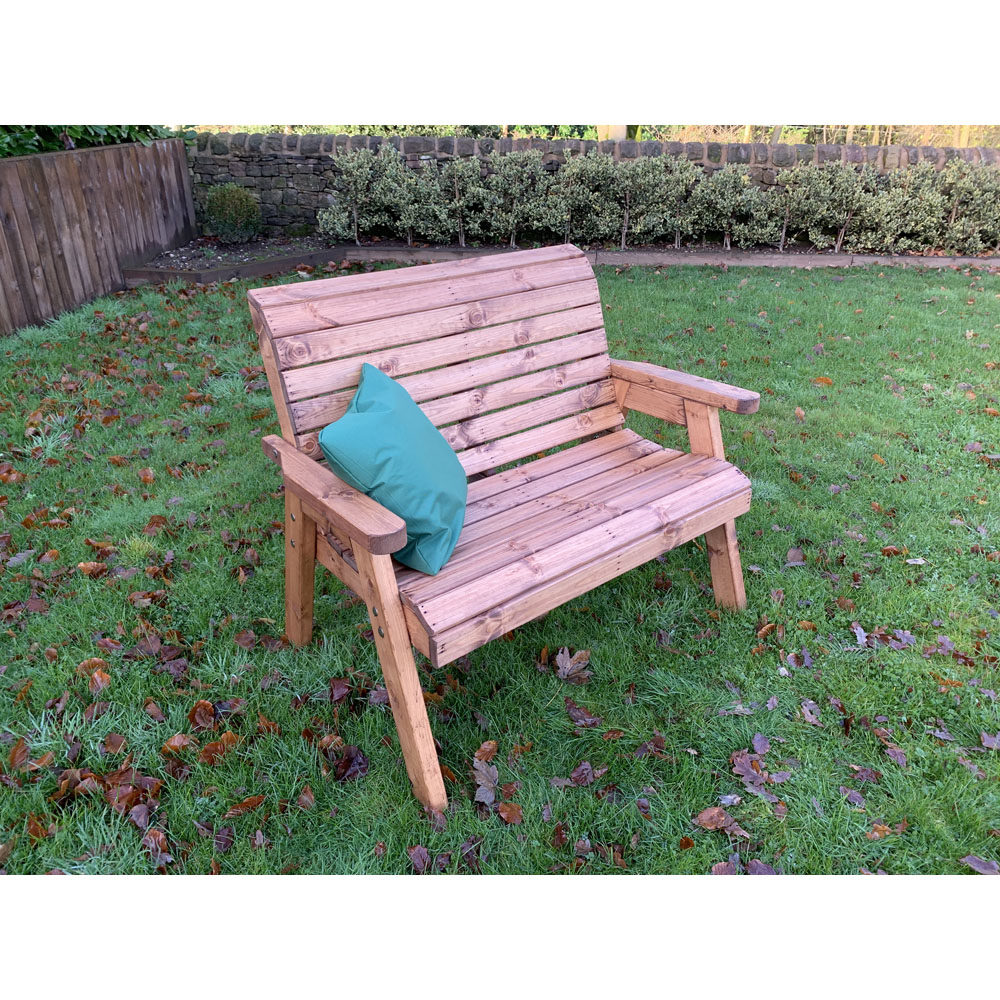 Charles Taylor 2 Seater Traditional Bench with Green Cushions Image 5