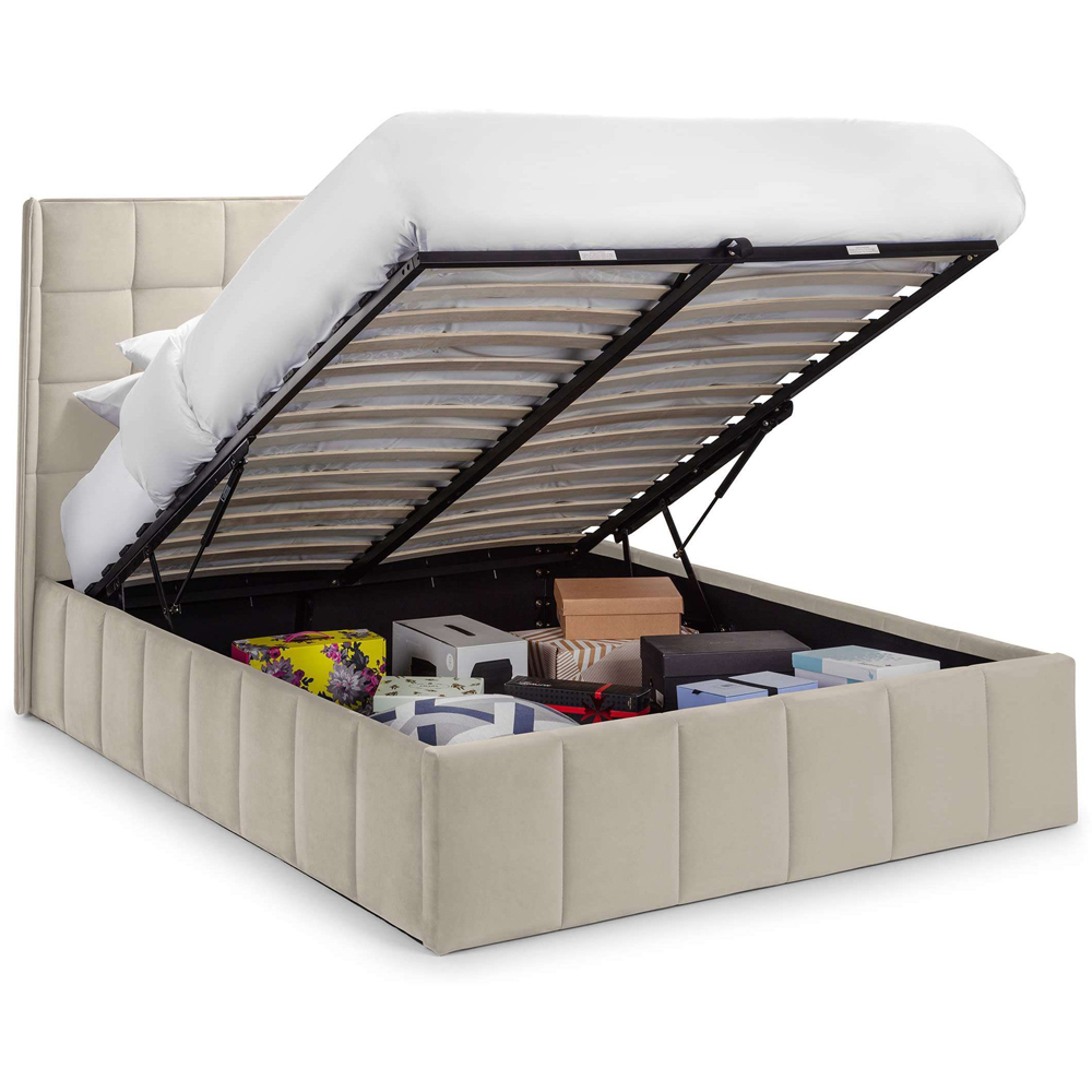 Julian Bowen Gatsby Double Cream Velvet Winged Headboard Ottoman Storage Bed Image 4