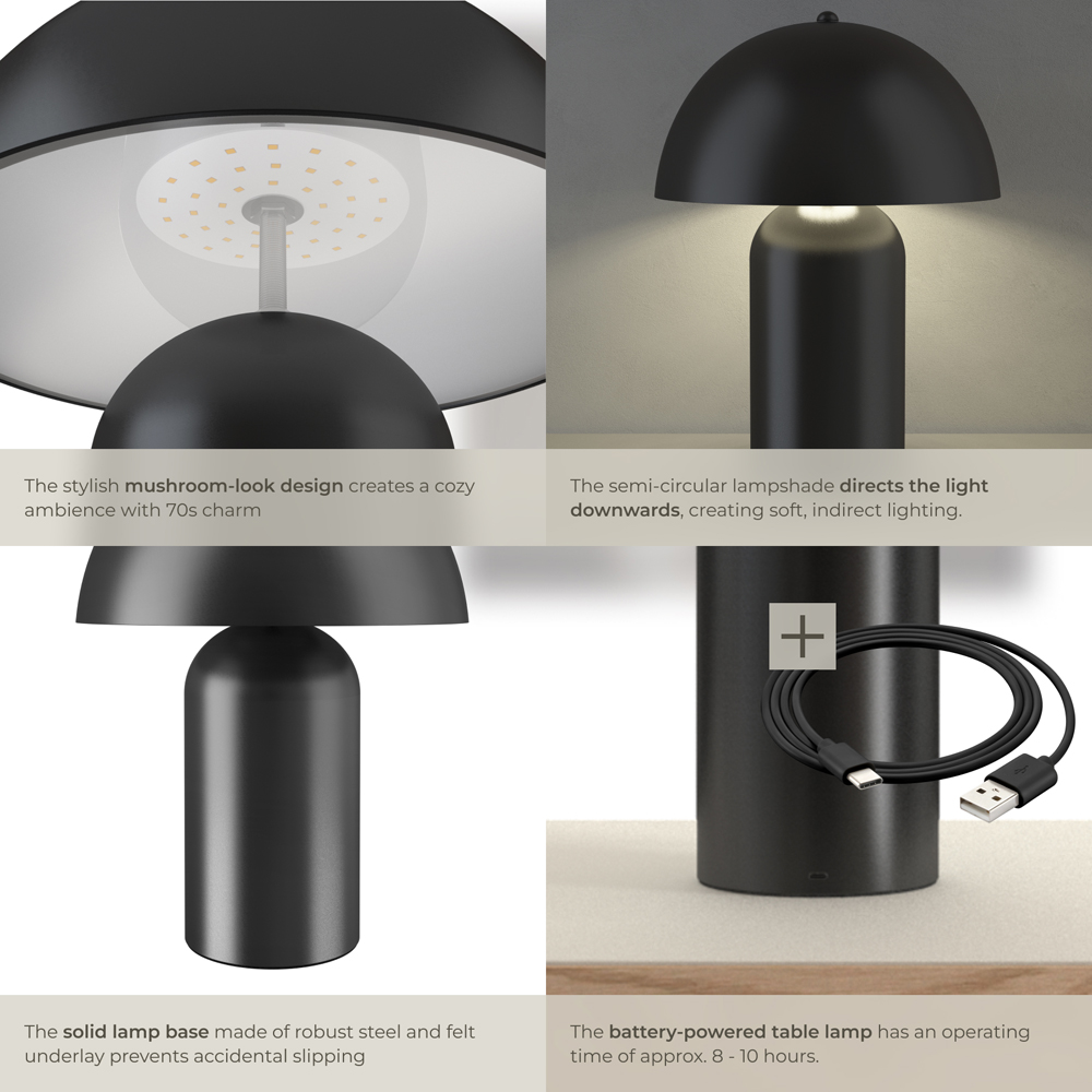 tectake Kade Black Retro Battery Powered Table Lamp Image 4