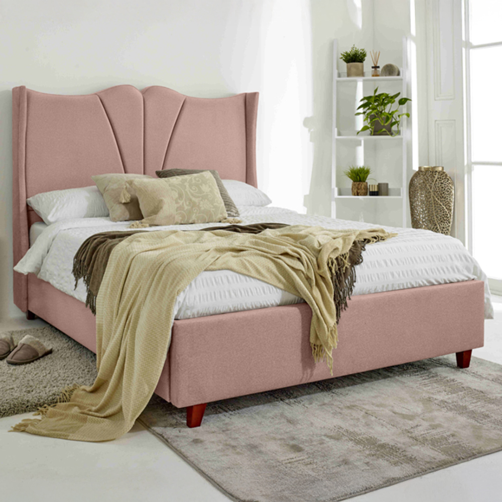 Eleganza Florentine Double Pink Arlington Fabric Bed Frame with Winged Headboard Image 1