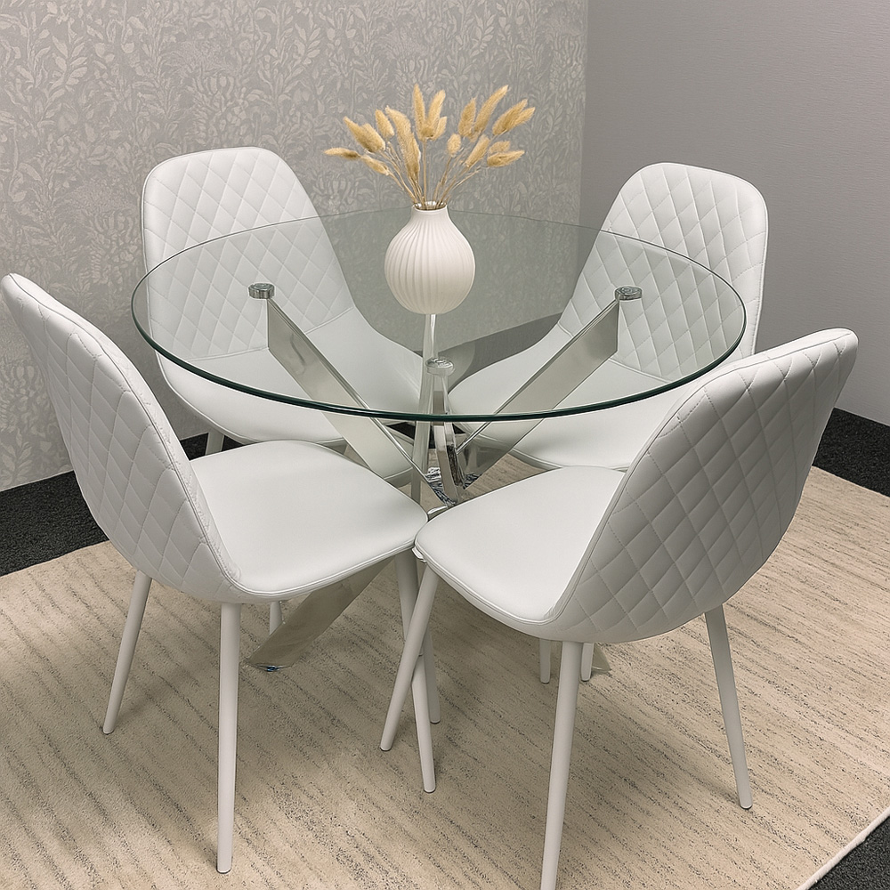 Kosy Koala Maya Gem 4 Seater Round Glass Dining Set White Image 5