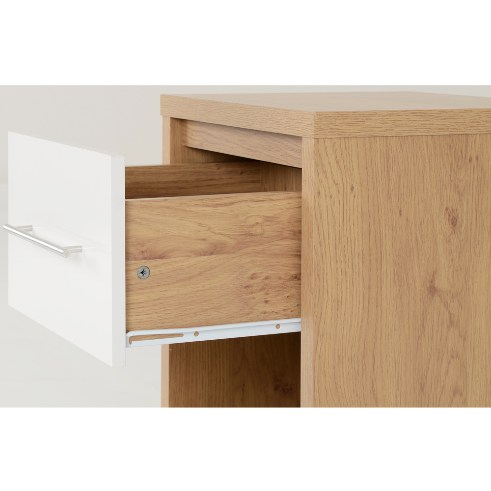 Seconique Seville Single Drawer White Gloss Light Oak Effect Veneer Bedside Table Image 6