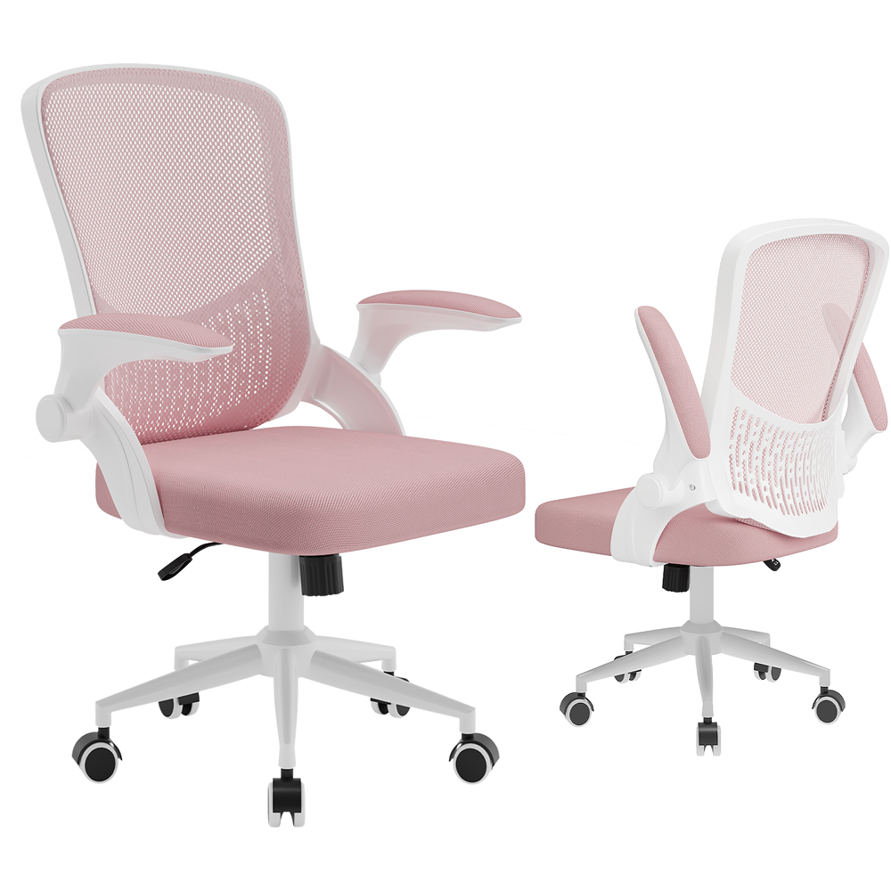 Rattrix Pink Mid-Back Mesh Office Chair with Flip-Up Armrests and Lumbar Support Image 2