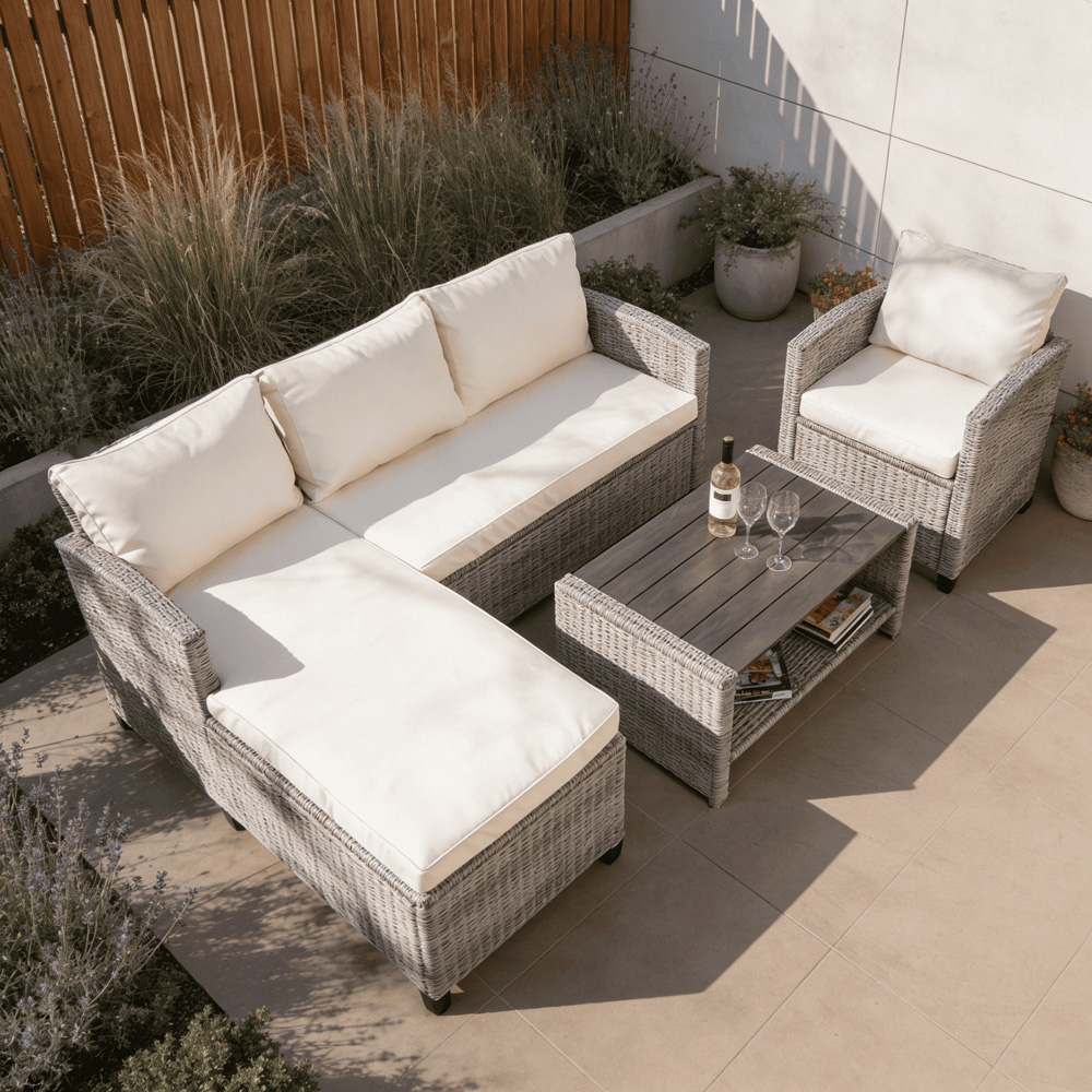 Home Source Trapani 5 Seater Taupe Rattan Garden Lounge Set Image 5