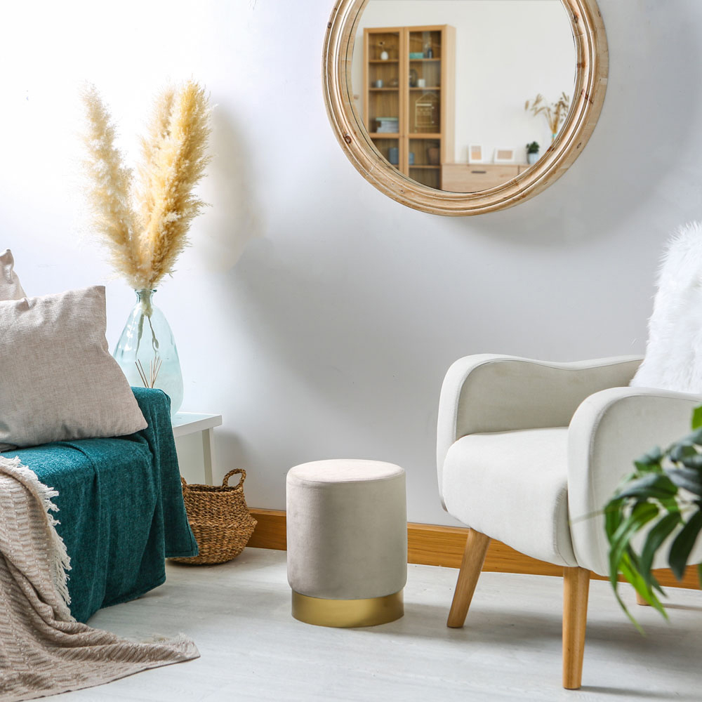 Harbour Housewares Cream Velvet Round Pouffe Set of 2 Image 4